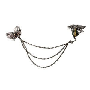 Vintage AJMO Frog Butterfly Lapel Chain Brooch Clip Pin Rhinestone Enamel